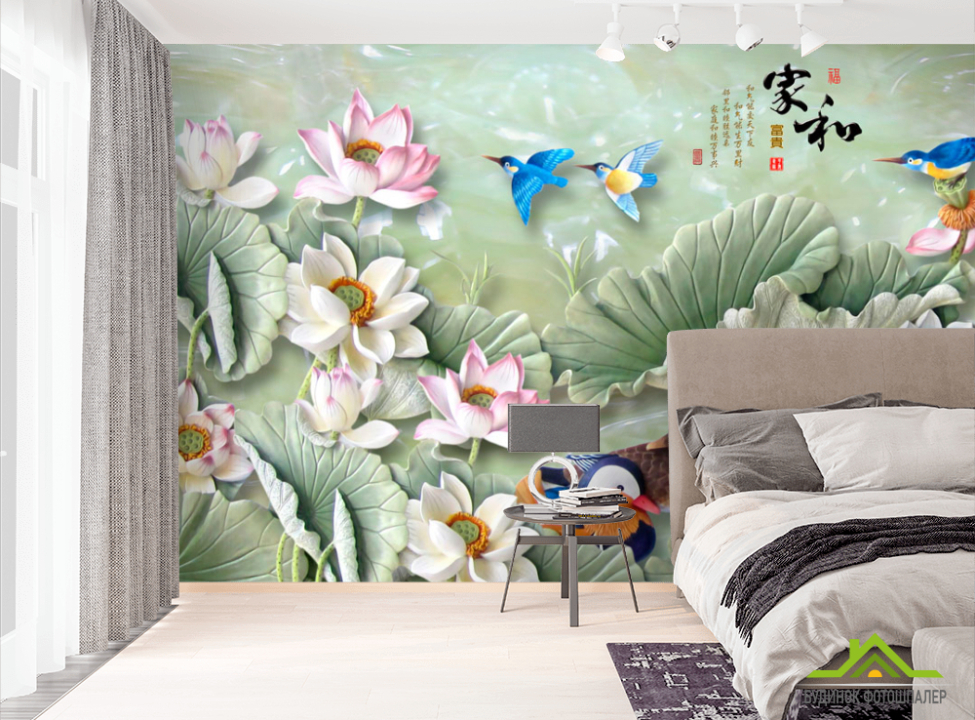 выбрать Фотошпалери Китайська ліплення з лотосами Фотошпалери 3Д барельєф на стіну