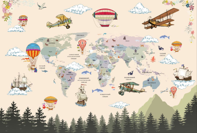 Фотошпалери Дитяча карта з лісом