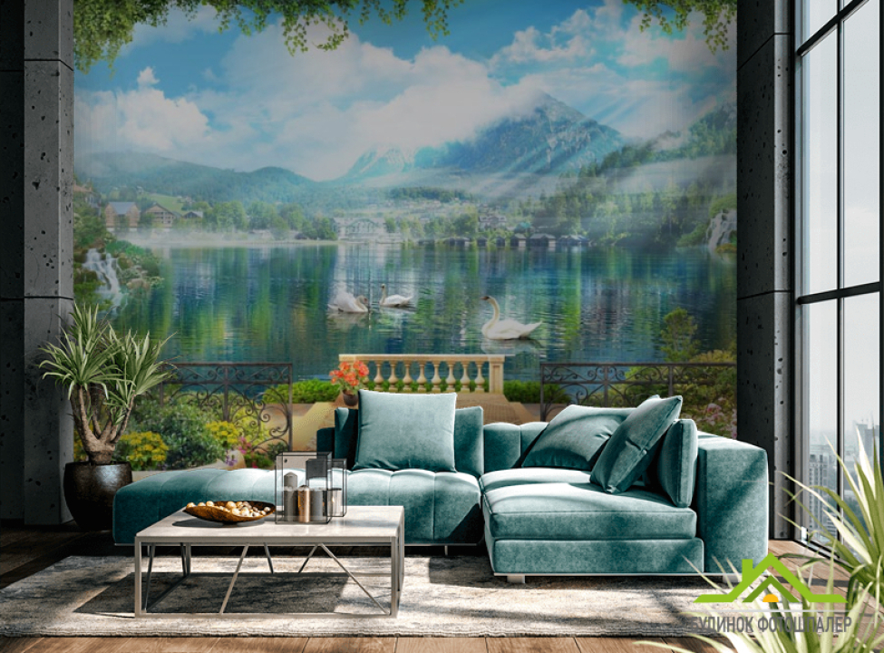 выбрать Фотошпалери три лебедя на озері Фотошпалери Фрески на стіну