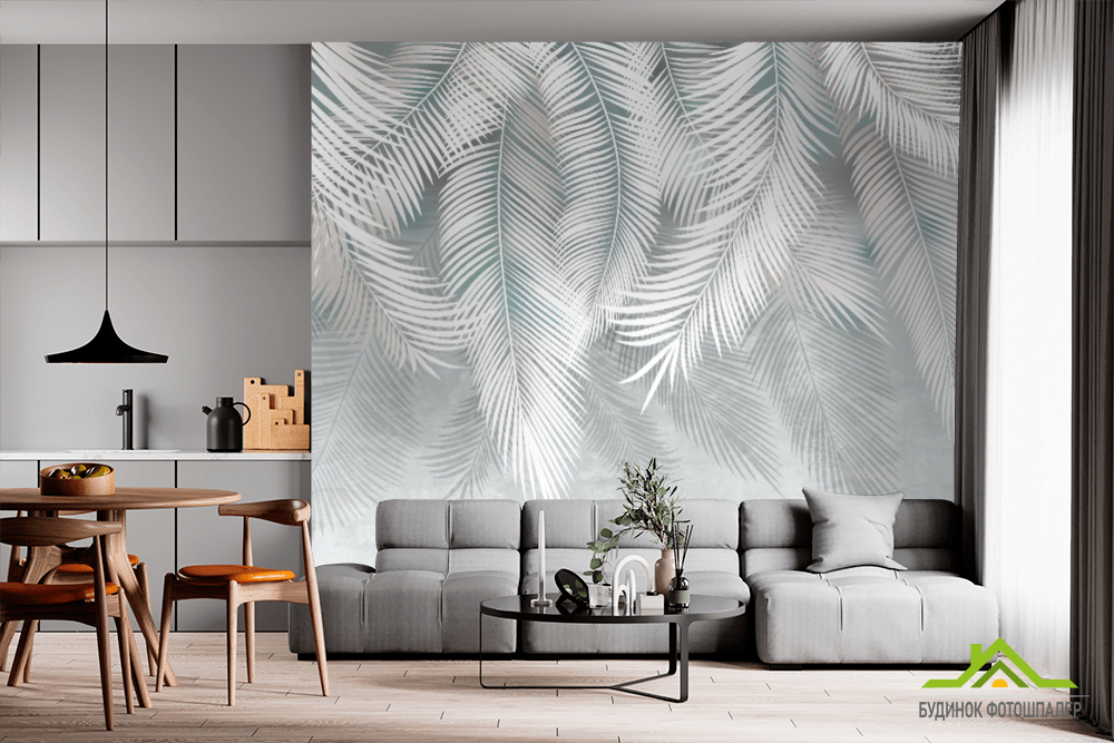 Фотошпалери сірі листя на стіну