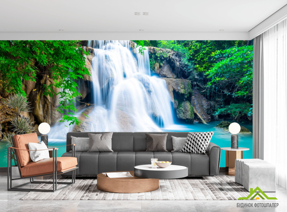 выбрать Фотошпалери водоспад і бірюзове озеро Фотошпалери Природа на стіну