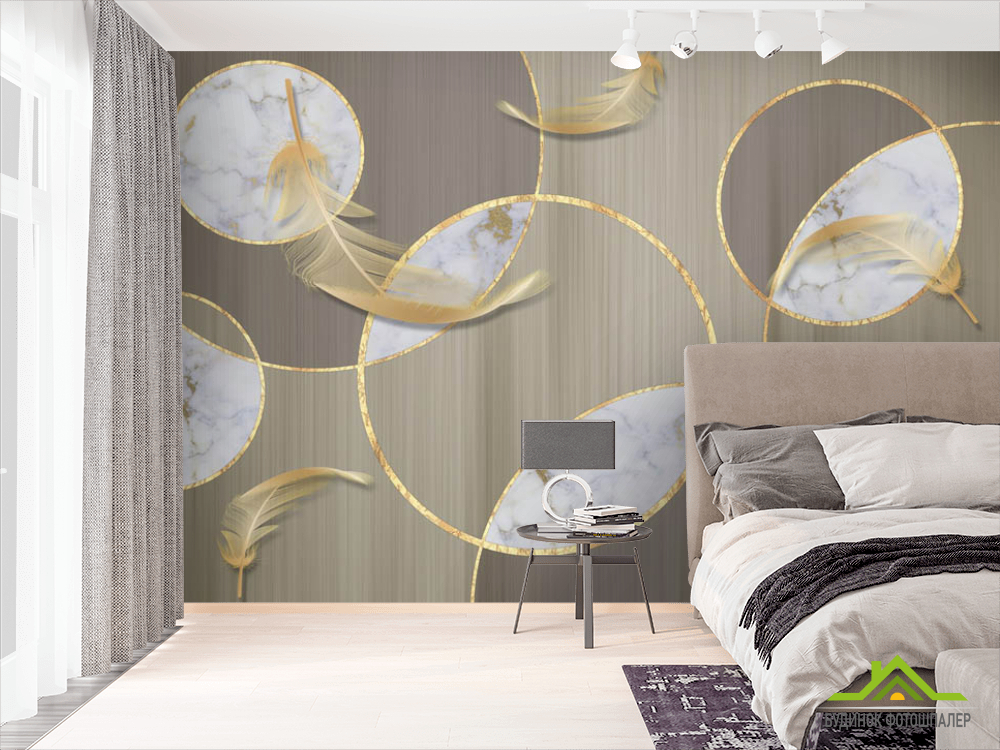 Фотошпалери золоті кола і пір'я