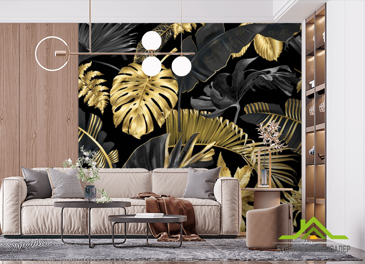 Фотообои Тропические золотые листья