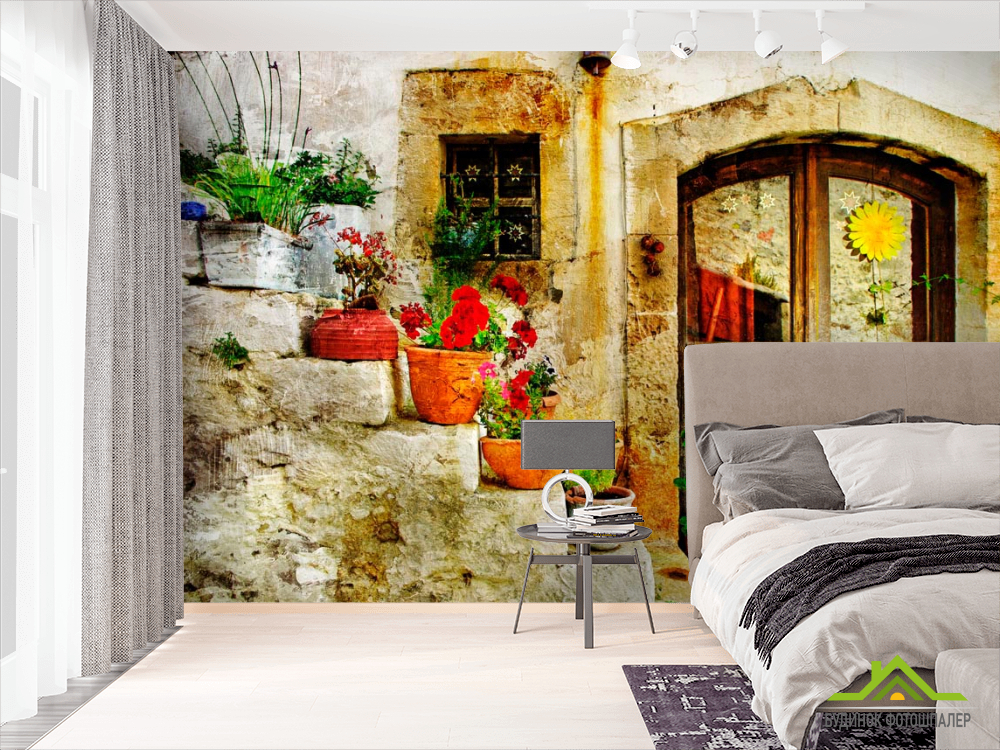 Фотообои Ступеньки с цветами