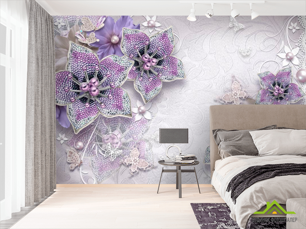 Фотообои 3d брошь+цветы