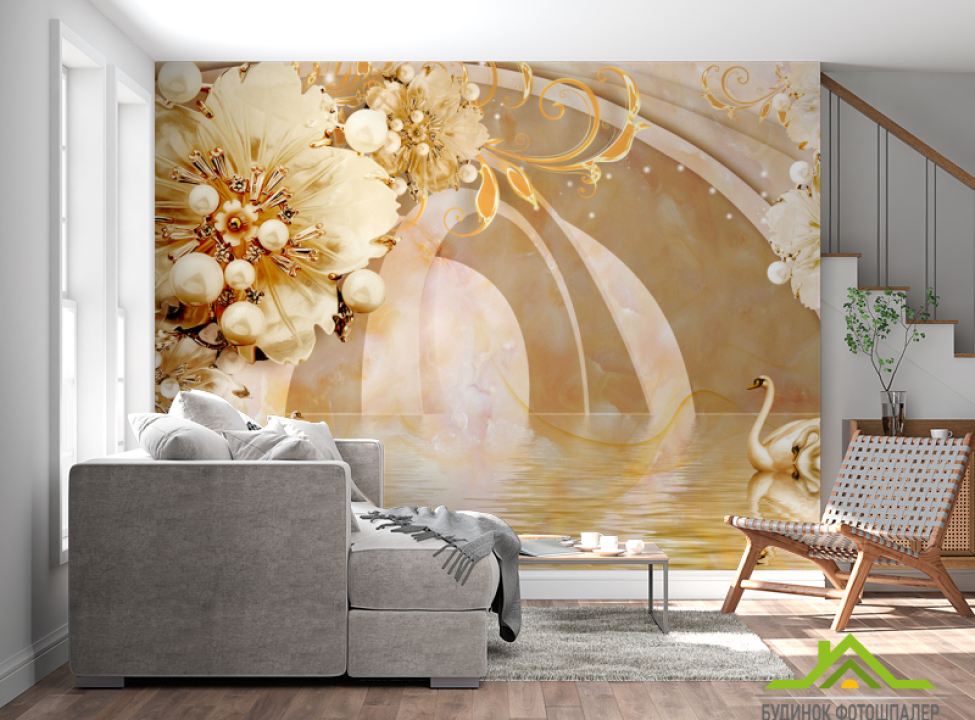 выбрать Фотошпалери Тонель з золотими квітами Фотошпалери квіти 3d на стіну
