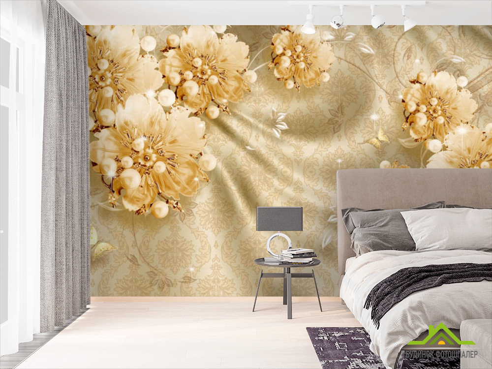 Фотошпалери квіти з перлинами