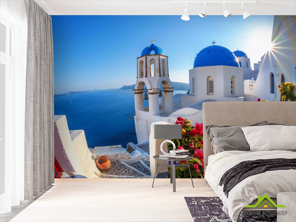 Фотошпалери білий храм над морем
