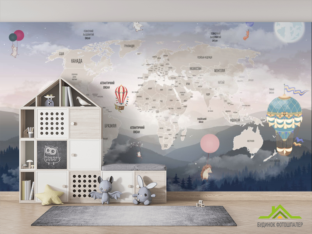 Фотообои Карта детская на фоне скандинавских гор.