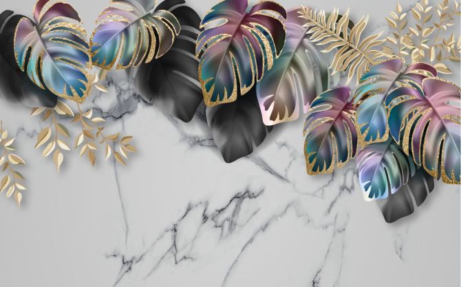 Фотообои тропические листья с золотом