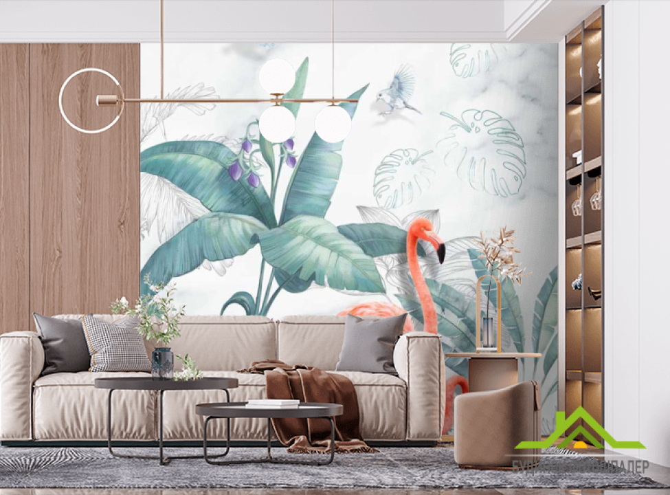 выбрать Фотообои Фламинго и листья Фотообои с Фламинго на стену