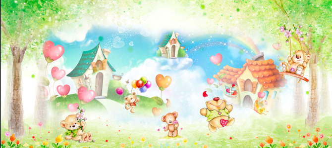 Фотообои Акварельне домики и мишки