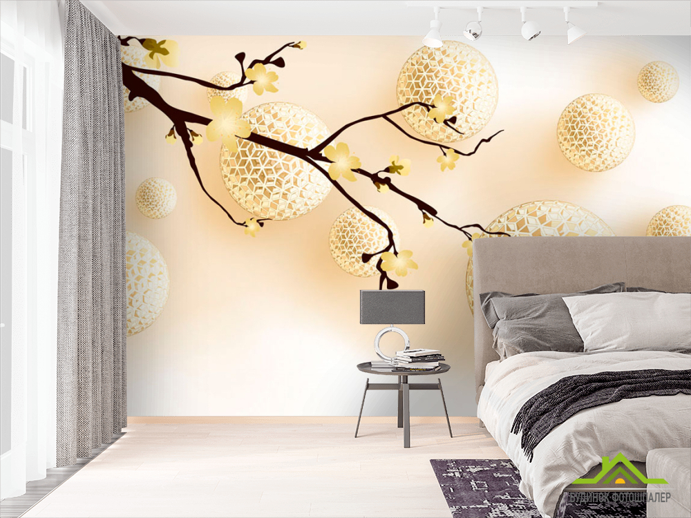 Фотошпалери Жовті сфери і гілочки