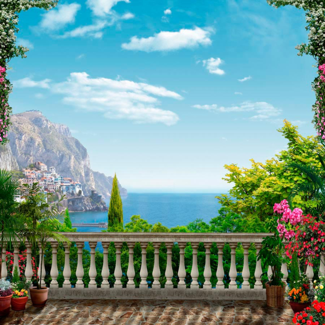 Фотошпалери Балкон, клумби, місто