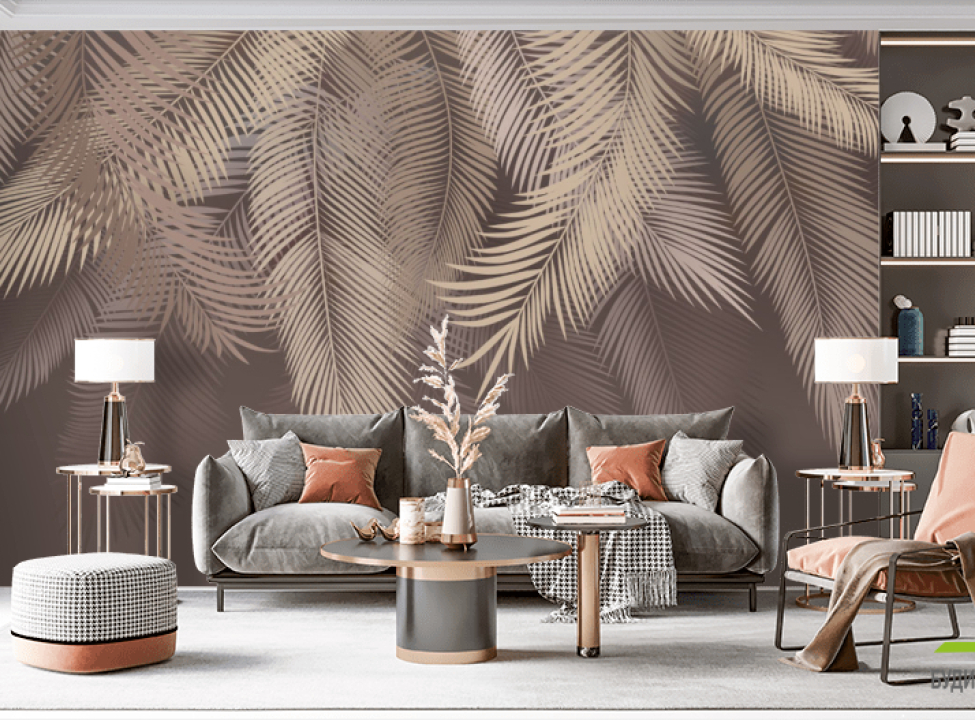 выбрать Фотообои фреска с листьями Фотообои Дизайнерские листья на стену