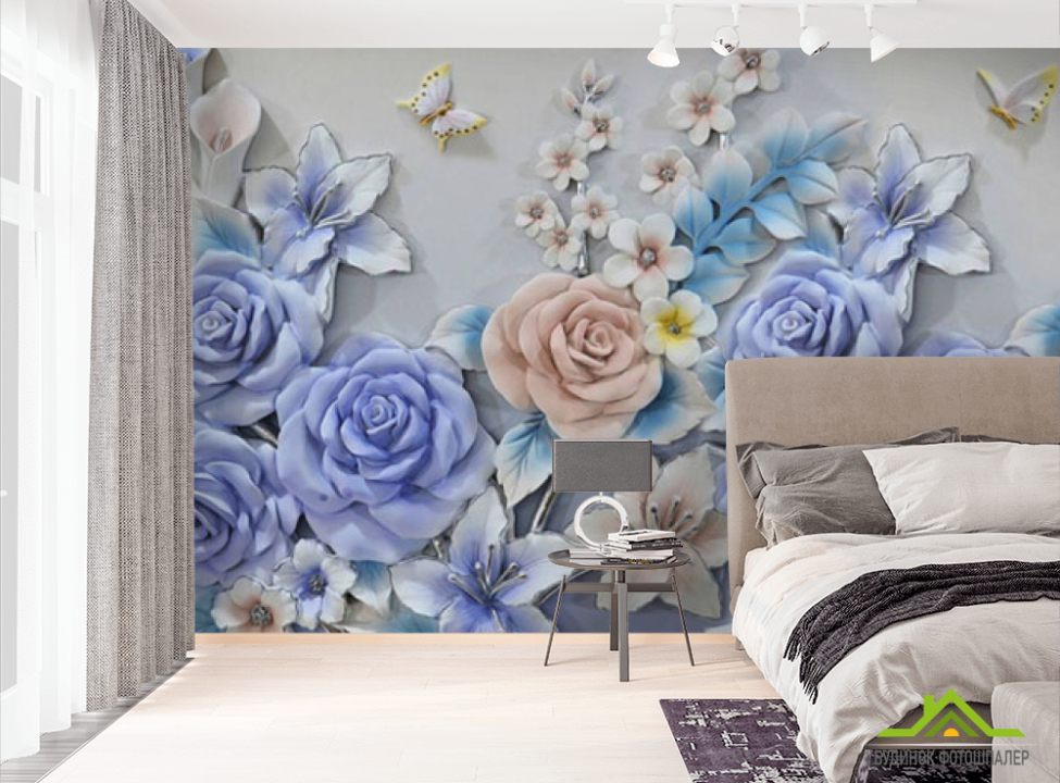 выбрать Фотошпалери Троянд і метелики Фотошпалери 3Д барельєф на стіну