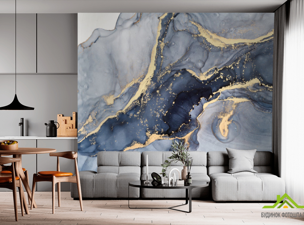 выбрать Фотообои синий флюид с золотом Фотообои с золочением на стену