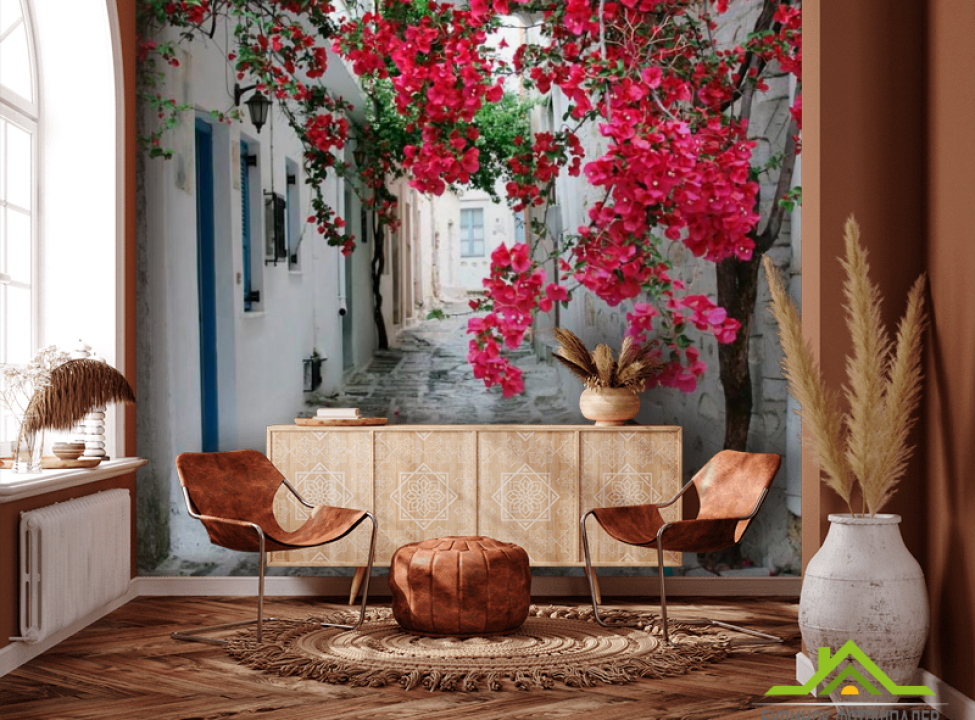 выбрать Фотошпалери Вузька вуличка з квітами Фотошпалери у вузькому коридорі на стіну