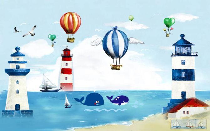 Фотообои Маяк и воздушные шары