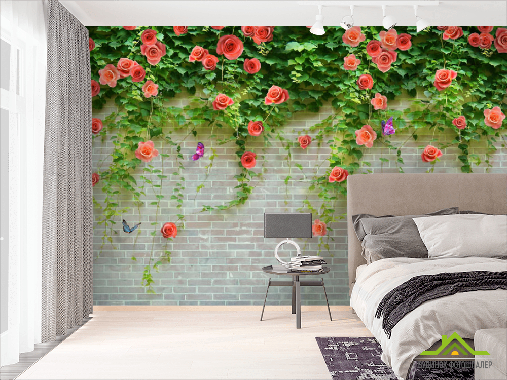 Фотошпалери Троянди на цегляній стіні
