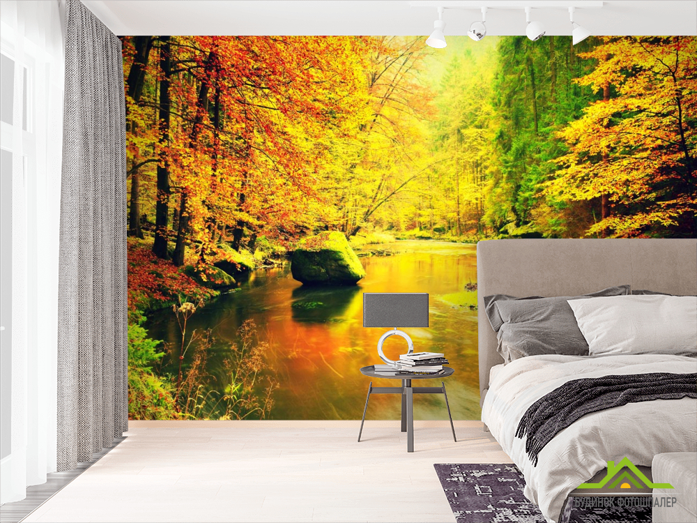 Фотообои желтый осенний лес