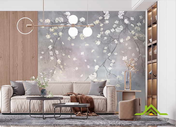 Фотообои Ветви сакуры на сером