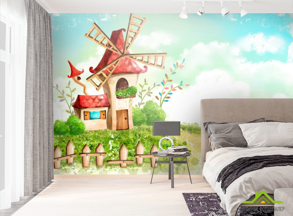 выбрать Фотошпалери Будиночок з млином Фотошпалери Ілюстрації на стіну