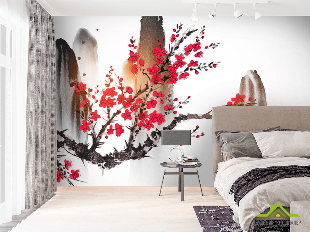 Фотошпалери Мальована сакура в японському стилі