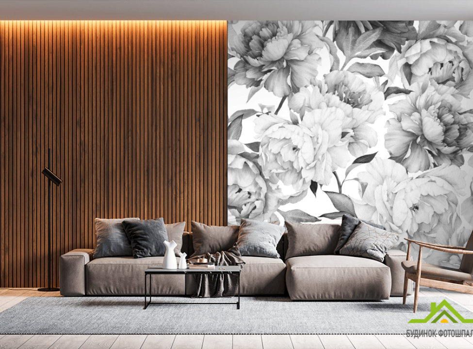 выбрать Фотообои черно-белые пионы Фотообои Цветы на стену