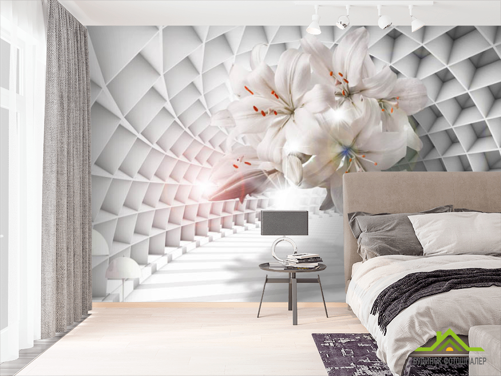 Фотошпалери 3D лілії в тунелі
