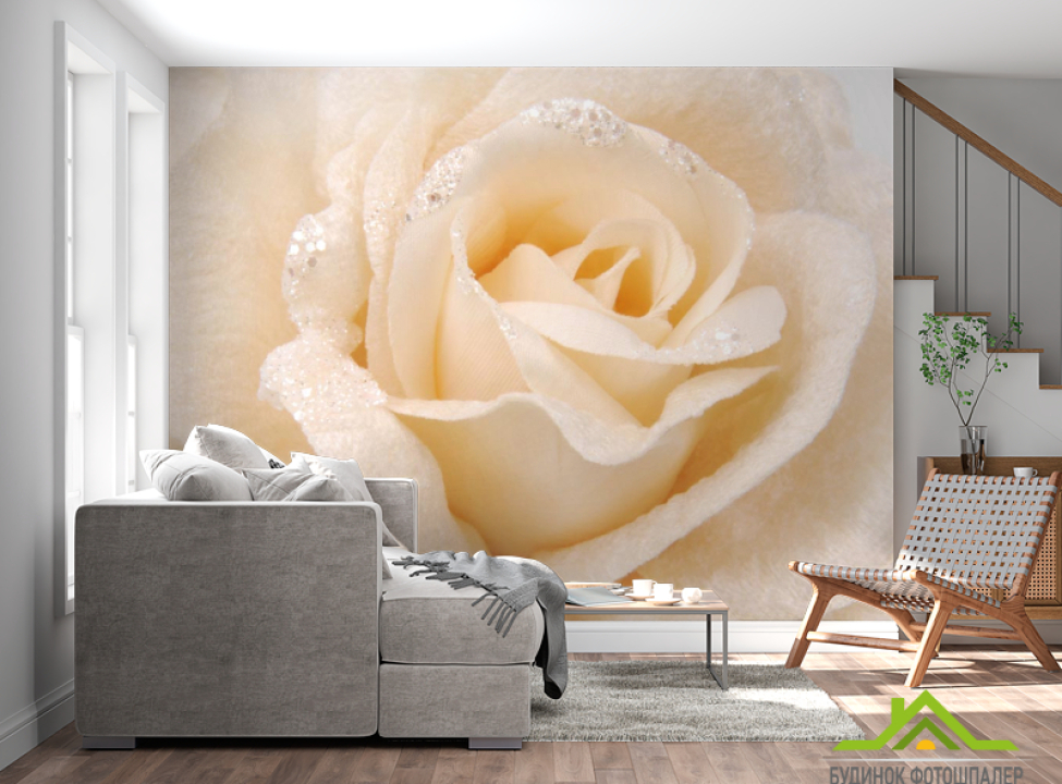 выбрать Фотообои бежевая роза из ткани с блестками Фотообои Цветы на стену