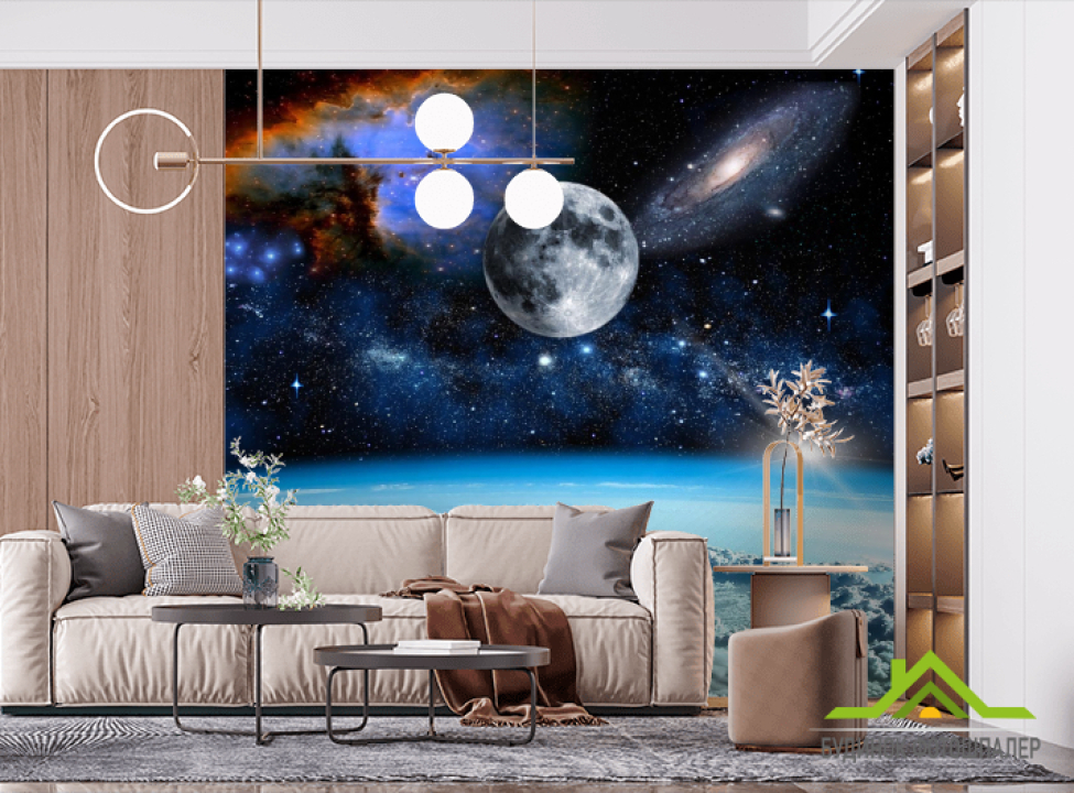 выбрать Фотошпалери космос і місяць над олаками Фотошпалери Космос на стіну