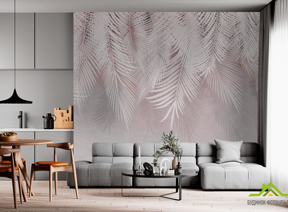 выбрать Фотообои розовые листья пальмы Фотообои Дизайнерские листья на стену