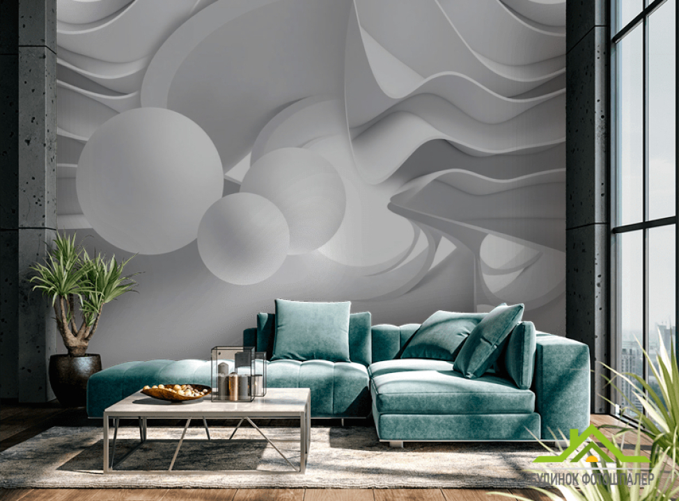 выбрать Фотообои Серые сферы в тоннеле 3D фотообои расширяющие пространство на стену