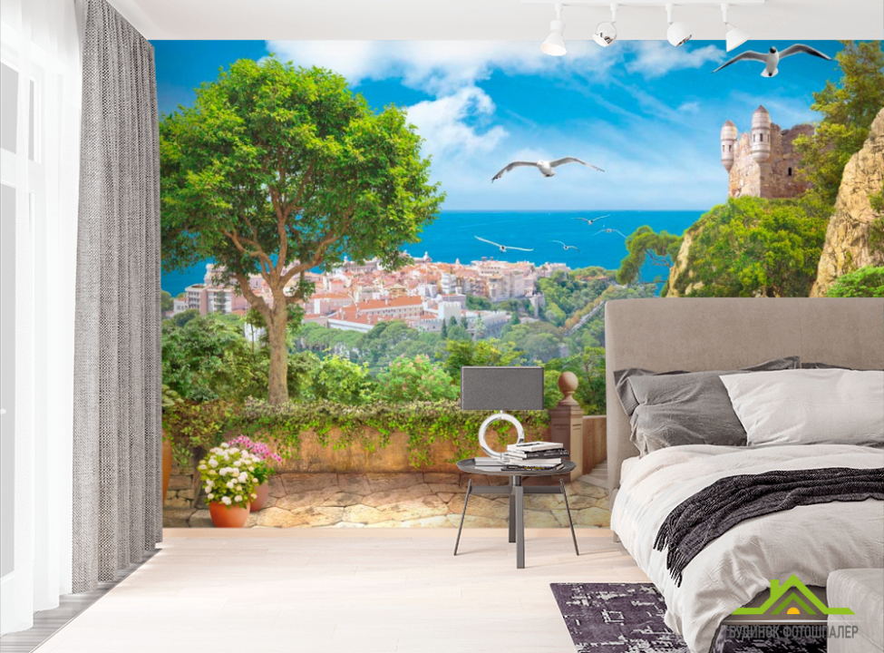 выбрать Фотошпалери Місто, чайки, дерева Фотошпалери Фрески на стіну