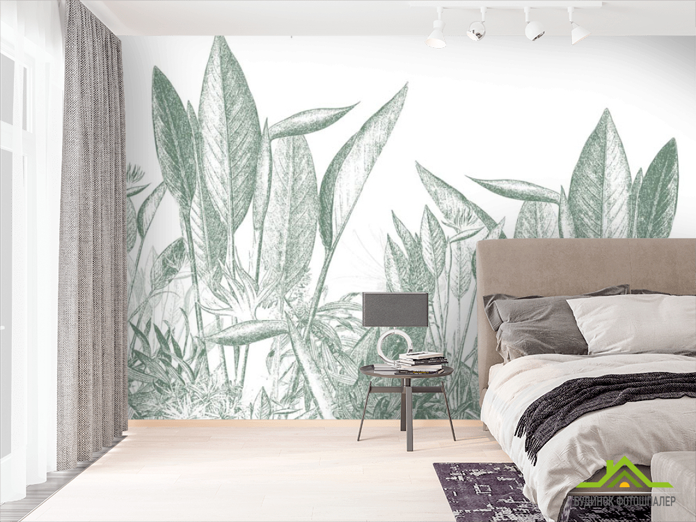 Фотообои Тропические листья зеленые