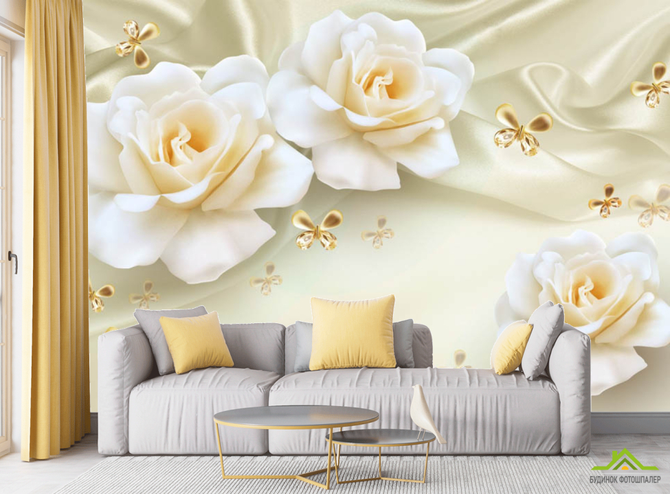 выбрать Фотообои 3д розы жёлтые Фотообои в гостиную на стену