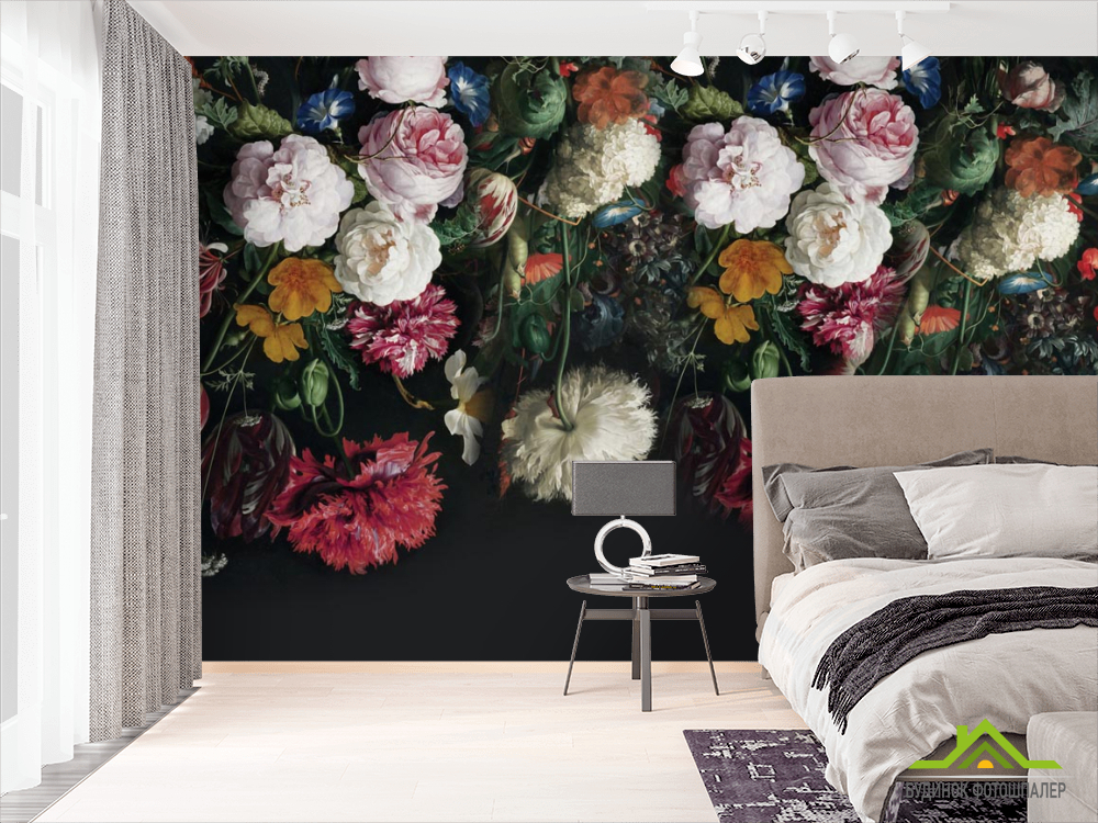 Фотошпалери Вінтажні квіти на чорному