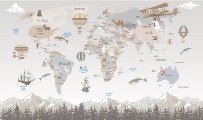 Фотошпалери дитяча карта світу