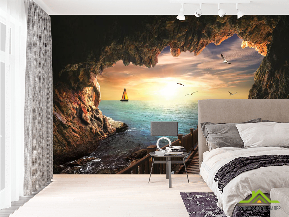 Фотообои Вид из пещеры на море