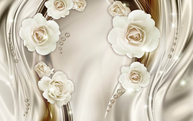Фотообои Белые 3д цветы с камнями
