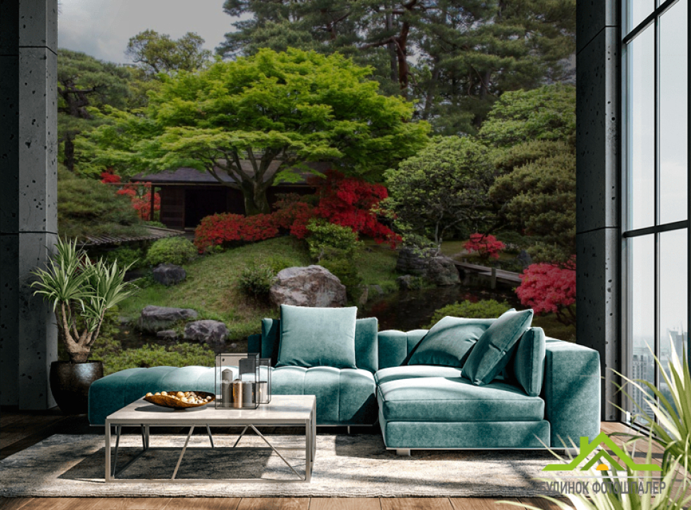 выбрать Фотошпалери струмочок біля будинку Фотошпалери Природа на стіну