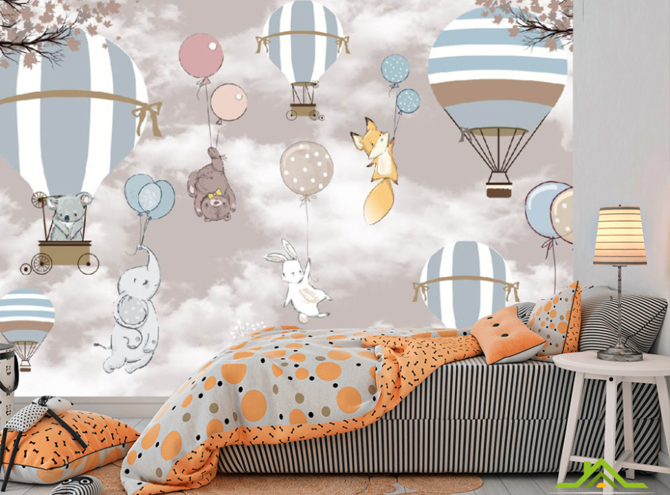 выбрать Фотообои зверушки на воздушных шариках Фотообои Little kids на стену