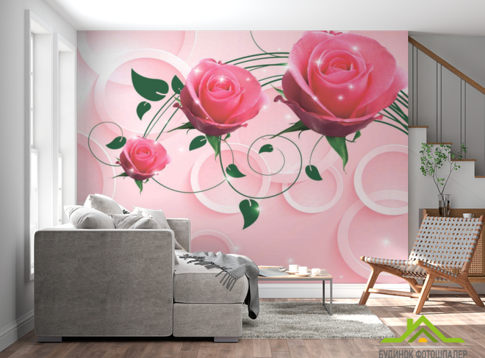 выбрать Фотошпалери Рожеві троянди 3d Фотошпалери стереоскопічні на стіну