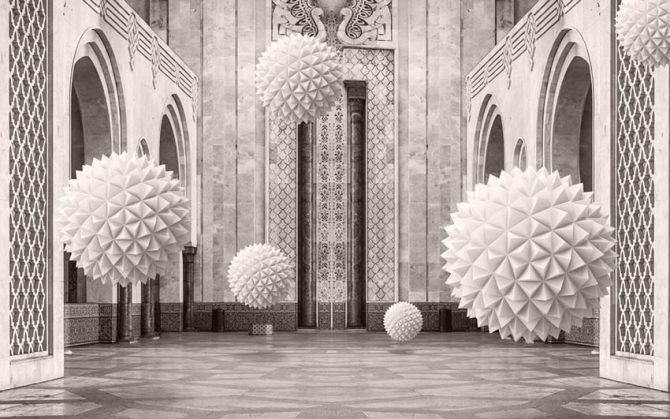 3д фотообои 3д шары в арках