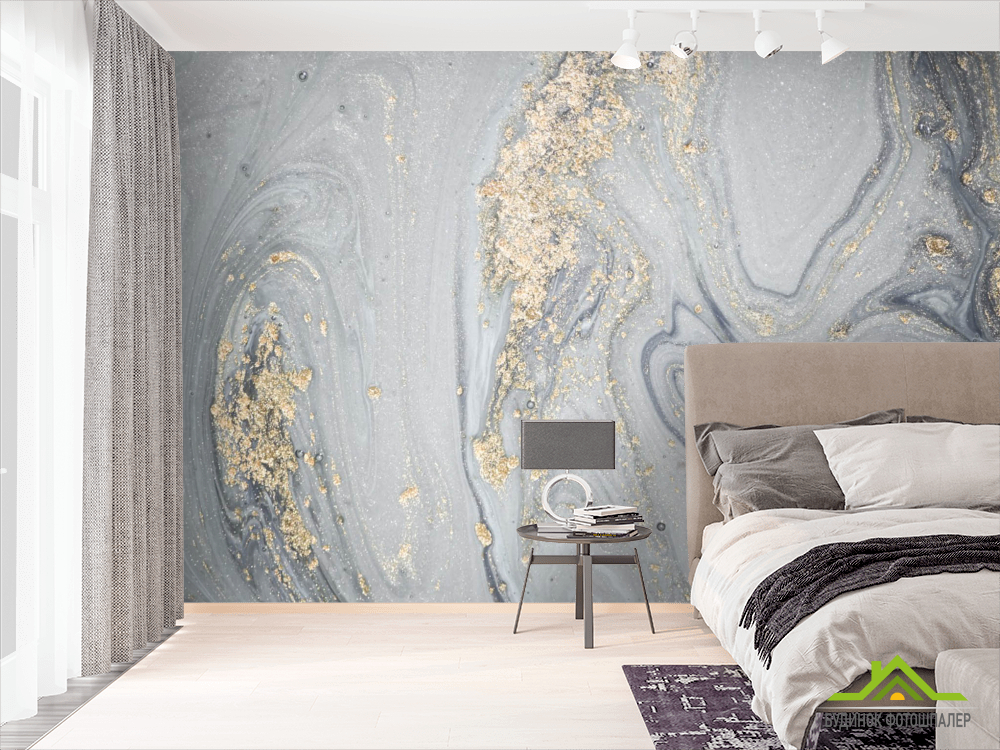 Фотошпалери Сірий флюїд з золотом