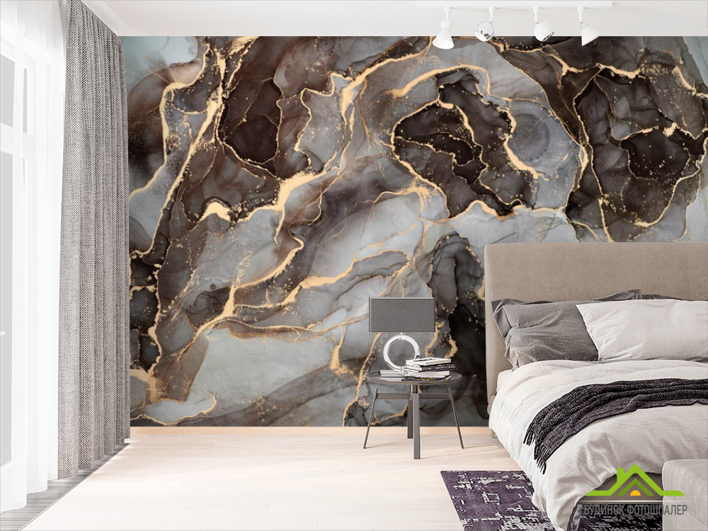 Фотошпалери Чорний fluid art з золотом