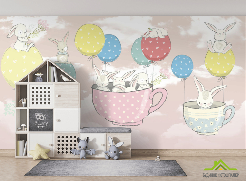 выбрать Фотообои Зайки в чашках  на стену