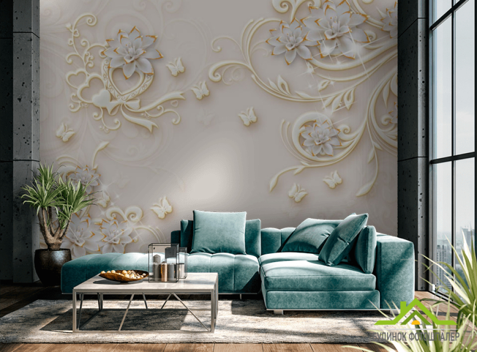 выбрать Фотообои Керамические цветы с узорами Фотообои 3Д барельеф на стену