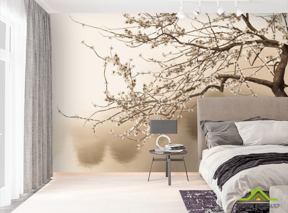 выбрать Фотошпалери на човні під квітучим деревом Фотошпалери Природа на стіну